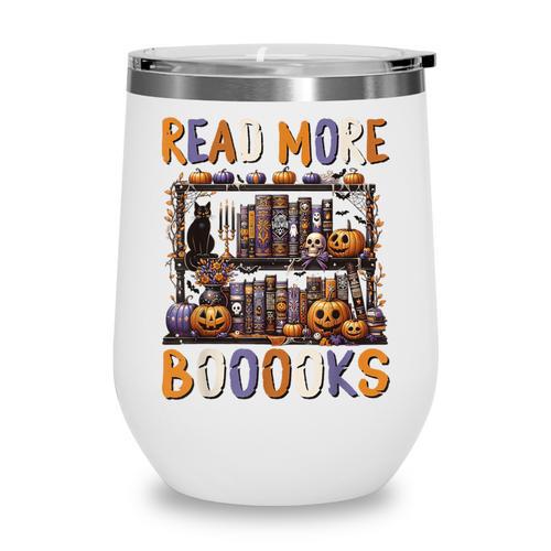 Spooky Halloween Bookshelf Bookcase Read More Books Wine Tumbler - Bookorys