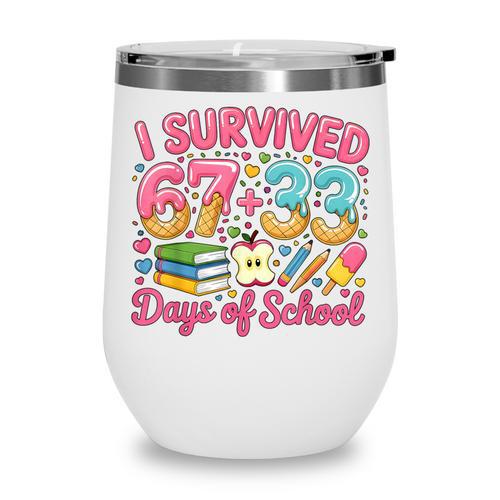 Survived 67 Days Of School Ice Cream Drip Apple Pencil Book Wine Tumbler - Bookorys DE