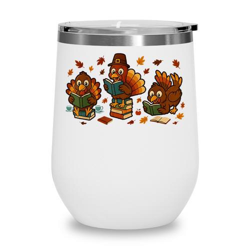 Teacher Fall Thanksgiving Turkey Reading Books Lovers Wine Tumbler - Bookorys DE