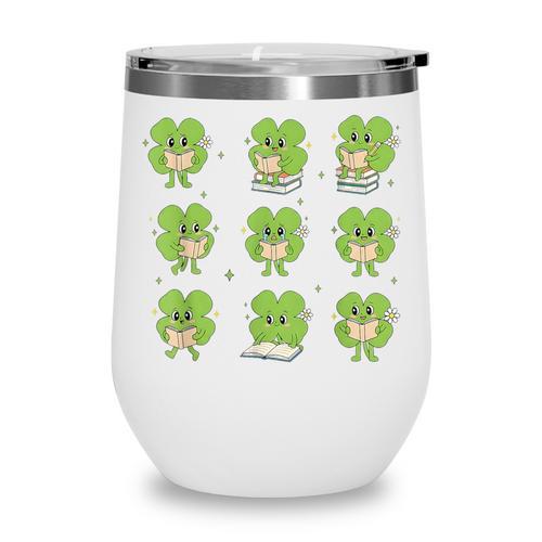Teacher Reading Shamrock St Patrick’s Day Book Lover Kids Wine Tumbler - Bookorys