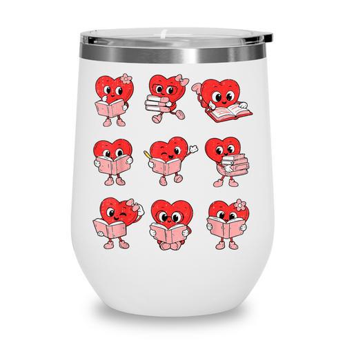 Teacher Valentines Day Reading Book Lover Bookworm Library Wine Tumbler - Bookorys