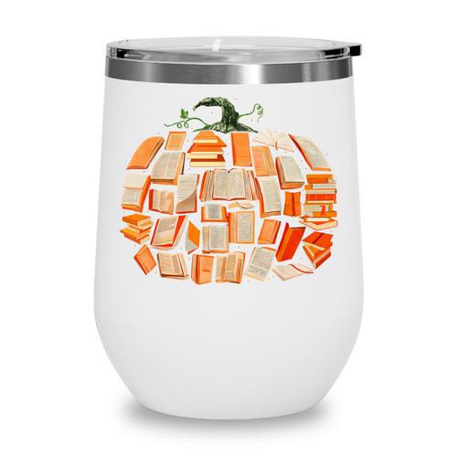 Thanksgiving Fall Books Pumpkins Vintage Library Teacher Kid Wine Tumbler - Bookorys CA