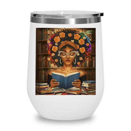 History Month Black Afro Girl Women Book Lovers Flower Wine Tumbler - Bookorys