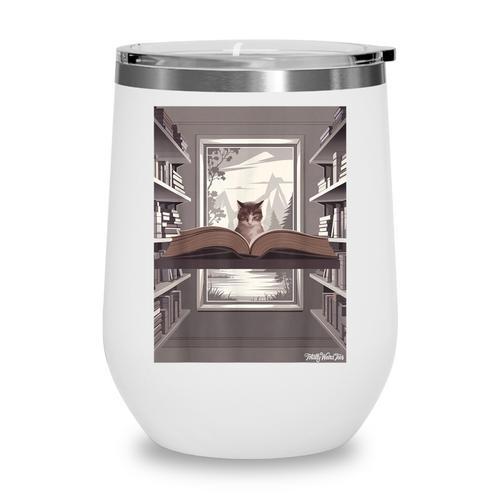 Totally Weird Tees Cat Library Book Reading Literary Wine Tumbler - Bookorys