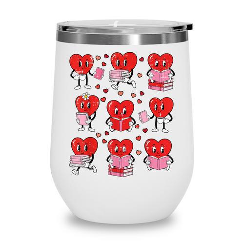 Valentines Day Librarian Heart Reading Book Women Men Kids Wine Tumbler - Bookorys DE