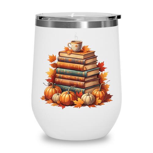 Vintage Autumn Books Pumpkin Coffee Book Lover Reading Wine Tumbler - Bookorys DE