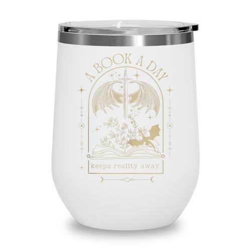 Vintage A Book a Day Keeps Reality Away Spicy Book Readers Wine Tumbler - Bookorys