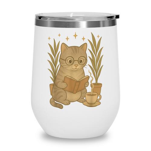 Vintage Cat Reading Book Lover Retro Kitten Cottagecore Wine Tumbler - Bookorys DE