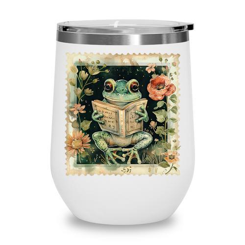 Vintage Frog Reading Book Bookish Cottagecore Wine Tumbler - Bookorys CA