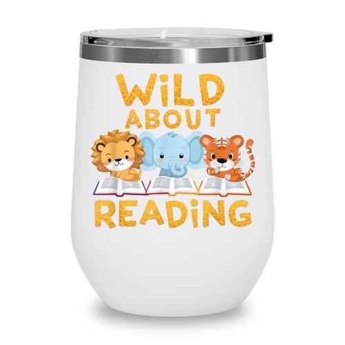 Wild About Reading Cute Animal Book Lover Kids Wine Tumbler - Bookorys