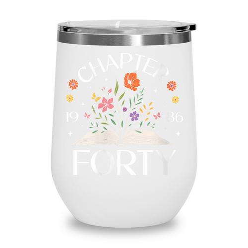 Women's 1986 Chapter Forty 40th Birthday Wildflower Book 40 Year Old Wine Tumbler - Bookorys CA