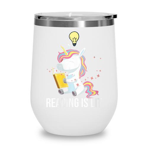 Women's Reading Is Lit Unicorn Library English Teacher Book Lover Wine Tumbler - Bookorys