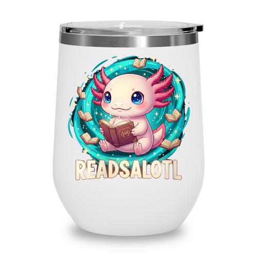 Women's Readsolotl Kawaii Axolotl Reading Book Lover Wine Tumbler - Bookorys
