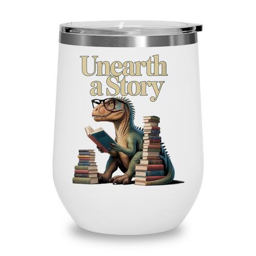 Women's Unearth A Story Dinosaur Reading a Library Book Wine Tumbler - Bookorys
