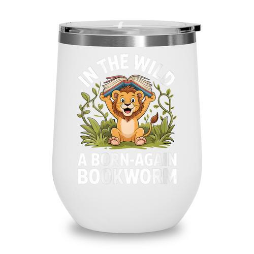 Women's Wild About Reading Book Reader Lion Zoo Animals Kids Wine Tumbler - Bookorys DE