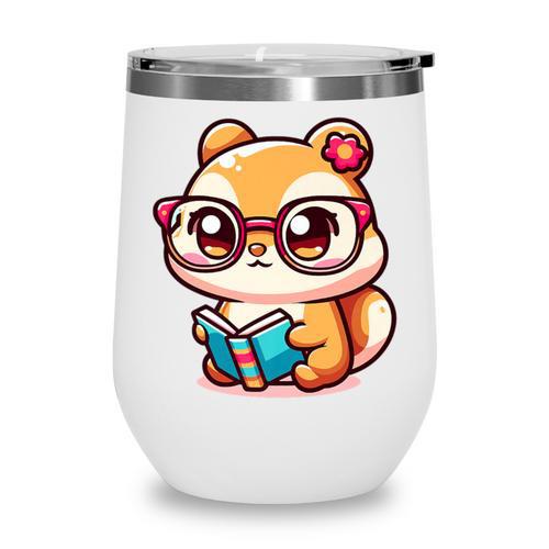 Adorable Book Lover Chipmunk With Reading Glasses Cute Premium Wine Tumbler - Bookorys