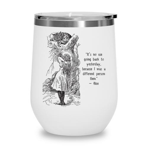 Alice Adventures Wonderland Vintage Book Quote Lewis Carrol Wine Tumbler - Bookorys UK
