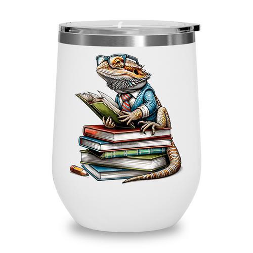 Bearded Dragon Reading Books Matching Bookworm Librarian Wine Tumbler - Bookorys DE
