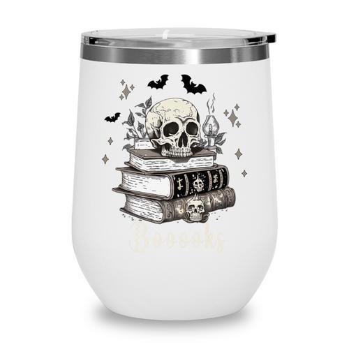 Boo Skeleton Skull Books Halloween Women School Teacher Kid Premium Wine Tumbler - Bookorys DE