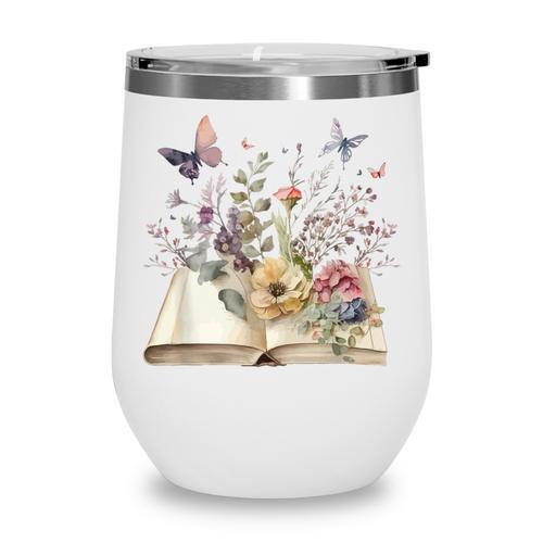 Book Flowers And Butterfly Beautiful Reading Reader Graphic Wine Tumbler - Bookorys