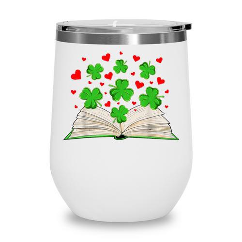 Book With Shamrocks Librarian Saint Patrick's Day Kids Wine Tumbler - Bookorys