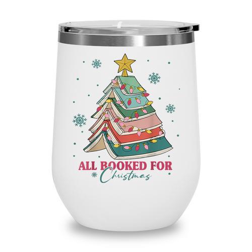 All Booked For Christmas Book Christmas Tree Lights Bookish Wine Tumbler - Bookorys