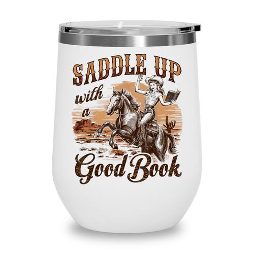 Bookish Retro Western Cowgirl Texas Book Lover Novel Reader Wine Tumbler - Bookorys CA