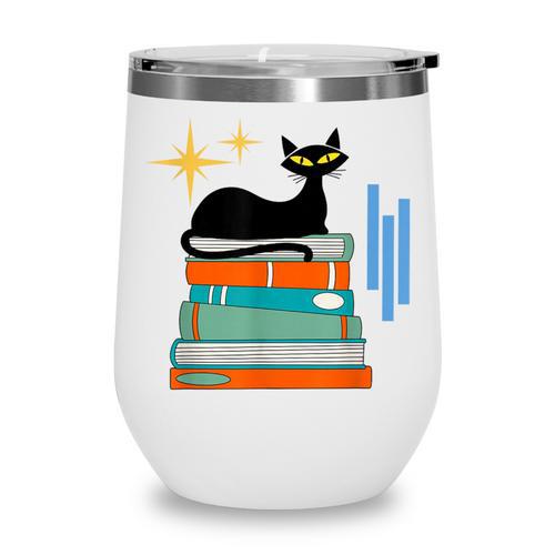 Cat And Books Retro Midcentury Mid Century Aesthetic Wine Tumbler - Bookorys CA