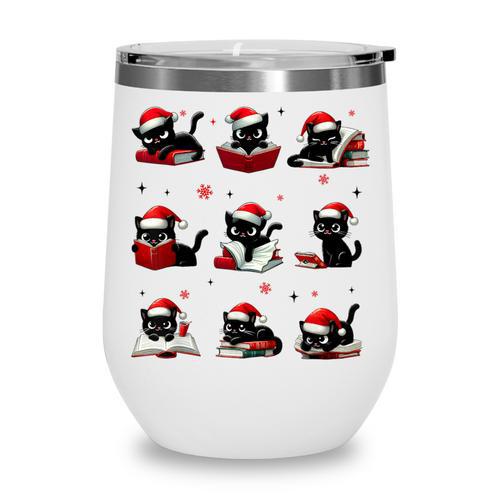 Cat Reading Books Lover Christmas Cat Lover Xmas Wine Tumbler - Bookorys CA