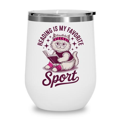 Cat Reading Is My Favorite Sport Retro Book Lover Wine Tumbler - Bookorys