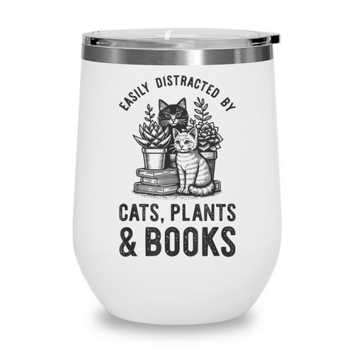 Cats Plants And Books Shirt Plant Lover Gardening Wine Tumbler - Bookorys
