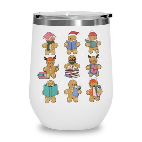 Christmas Library Gingerbread Man Books Lover Bookworm Wine Tumbler - Bookorys
