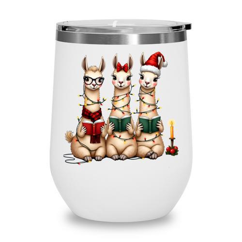 Christmas Three Llamas Reading Reading Books Llama Lover Wine Tumbler - Bookorys DE