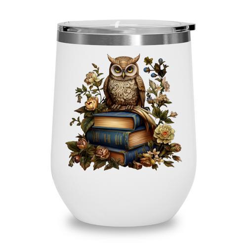 Cottagecore Aesthetic Floral Owl Books Wine Tumbler - Bookorys