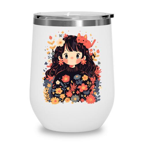 Cottagecore Wild Flowers Book Reader Cat Nature Soft Wine Tumbler - Bookorys