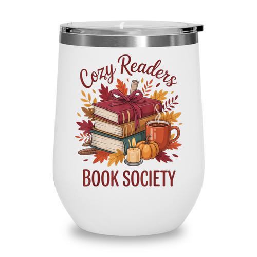 Cozy Readers Book Society Fall Autumn Floral Pumpkin Season Wine Tumbler - Bookorys DE