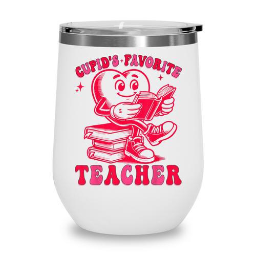 Cupid's Favorite Teacher Valentines Day Heart Book Lover Wine Tumbler - Bookorys DE