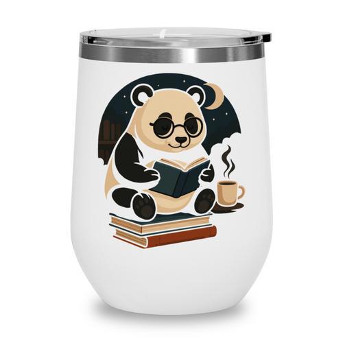 Cute Panda Reading Book Under Moon Bookworm Coffee Lover Wine Tumbler - Bookorys DE