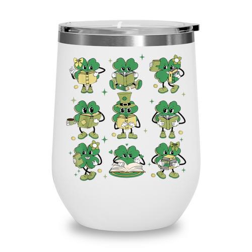 Cute Shamrock Reading Books St Patrick's Day Teacher Reading Wine Tumbler - Bookorys