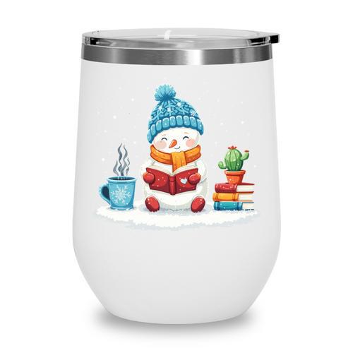 Cute Winter Cozy Snowman Reading Book Lovers Xmas Snowman Wine Tumbler - Bookorys DE