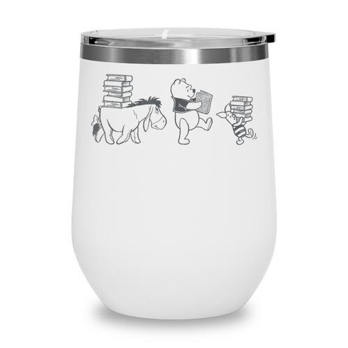Disney Winnie The Pooh Eeyore Pooh & Piglet Carrying Books Wine Tumbler - Bookorys