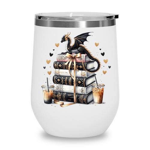 Dragon Hoard Of Books Reading Lover Cute Art Wine Tumbler - Bookorys DE