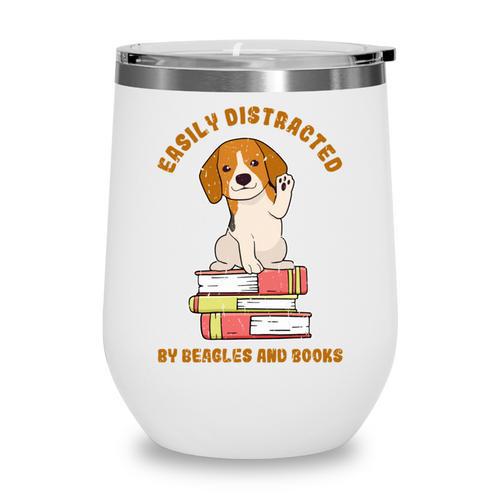 Easily Distracted By Beagles And Books Beagle Dog Wine Tumbler - Bookorys UK
