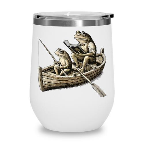 Frog Frogs Fishing & Book Vintage Classic Cottagecore Frog Wine Tumbler - Bookorys CA