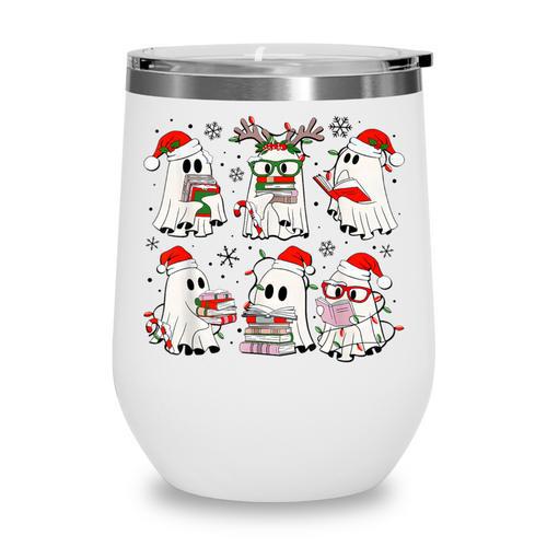 Ghost Book Reading Christmas Books Lover Teacher Kids Wine Tumbler - Bookorys