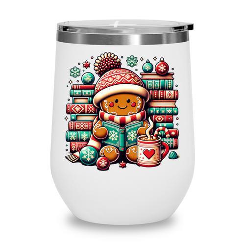 Gingerbread Reading Book Lovers Christmas Bookworm Librarian Premium Wine Tumbler - Bookorys