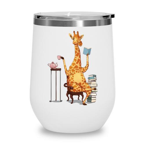 Giraffe Reading Tea Books Coffee Book Lover Graphic Wine Tumbler - Bookorys