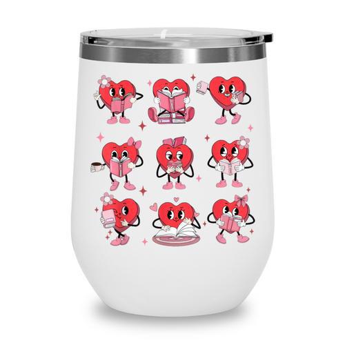 Heart Holding Reading Books Valentine Teacher Book Lover Wine Tumbler - Bookorys UK