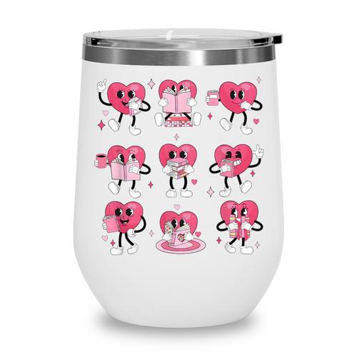 Heart Reading Books Valentine Teacher Boy Girl Book Lover Wine Tumbler - Bookorys AU