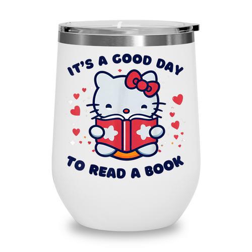 It's a Good Day To Read a Book Cute Cat Book Day Girls Boys Wine Tumbler - Bookorys CA